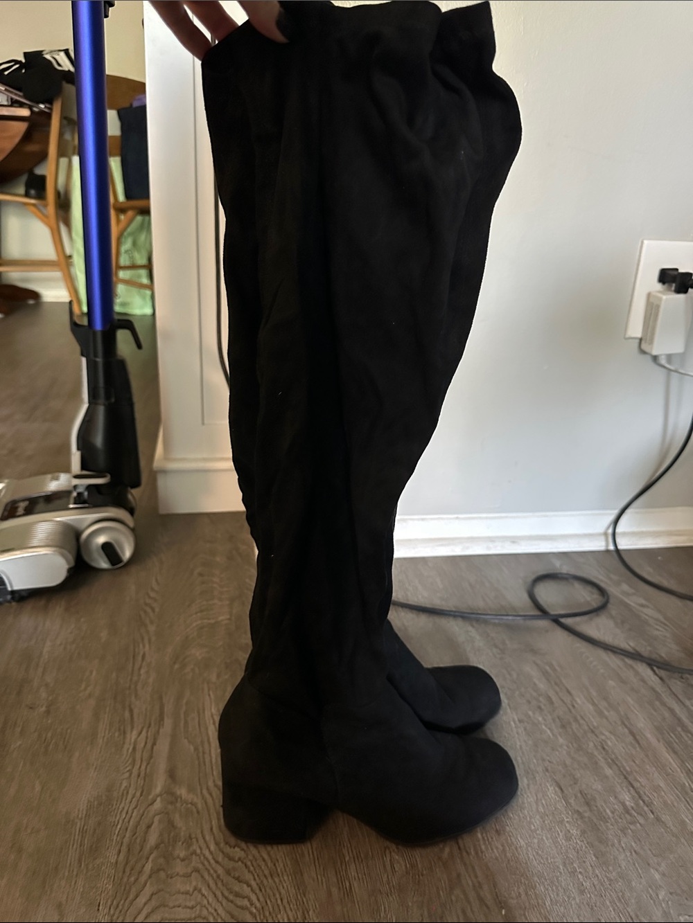 Black Over-the-Knee Suede Boots with Low Block Heel